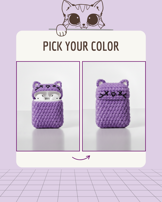 Cat Design Crochet Earbud Case