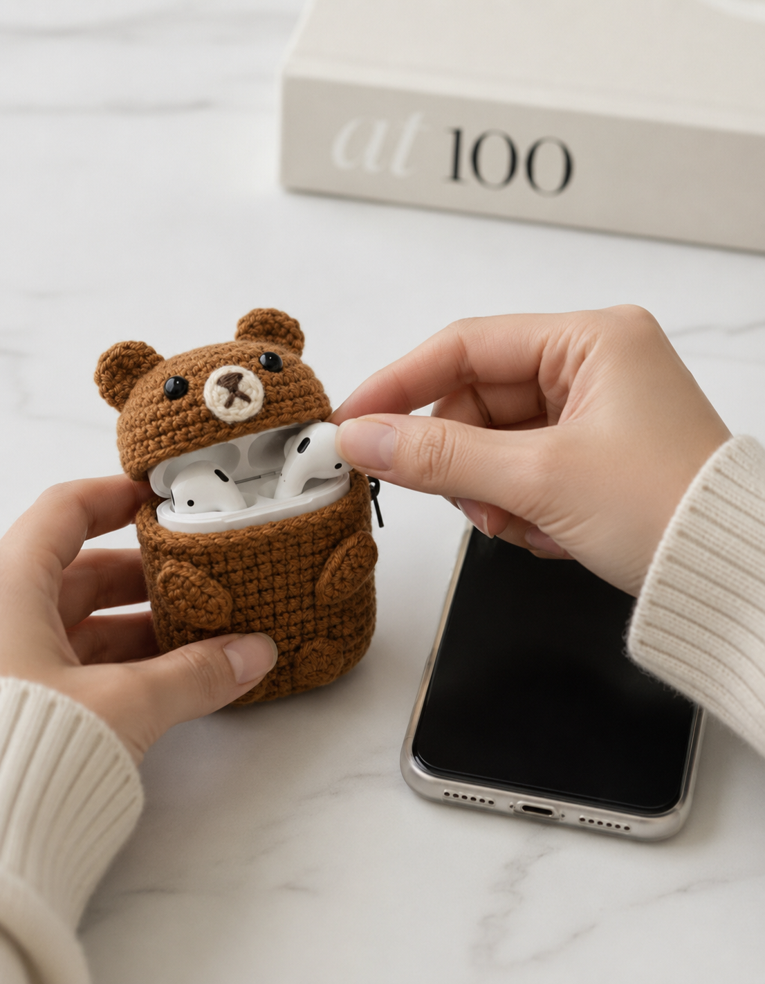 Bear Design Crochet Earbud Case