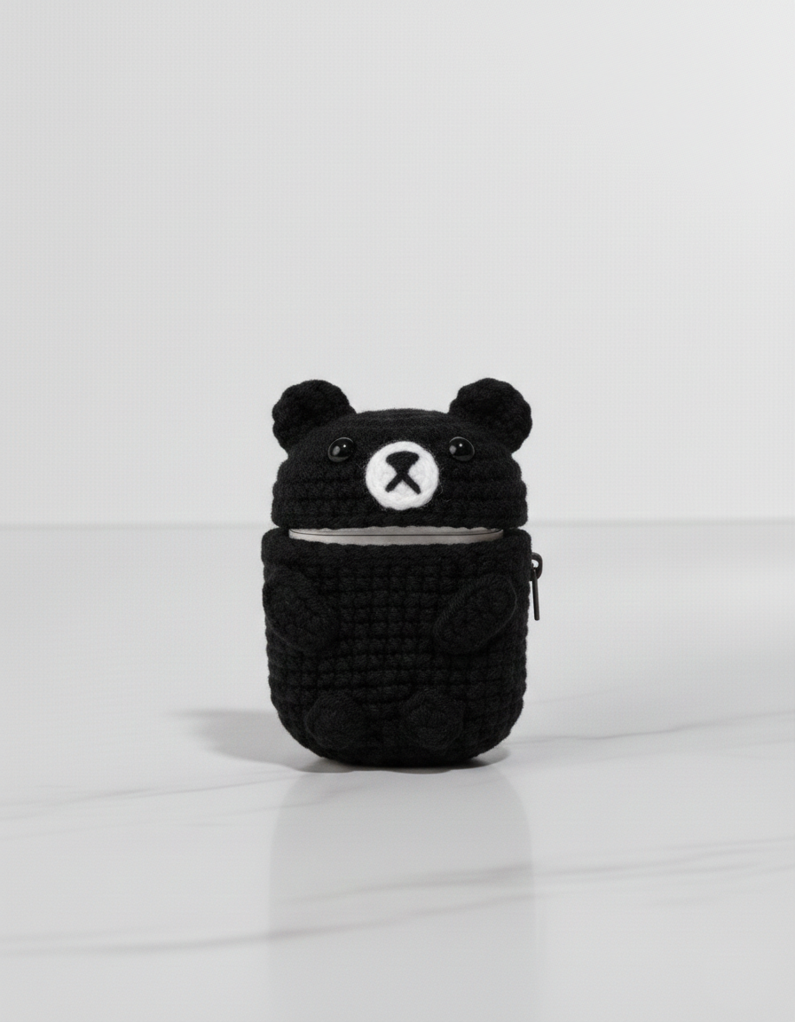Bear Design Crochet Earbud Case