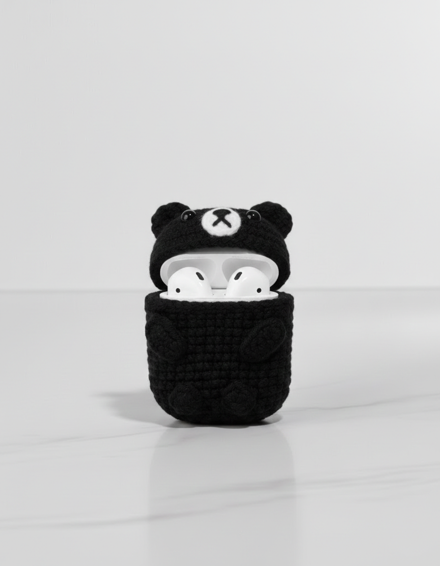 Bear Design Crochet Earbud Case