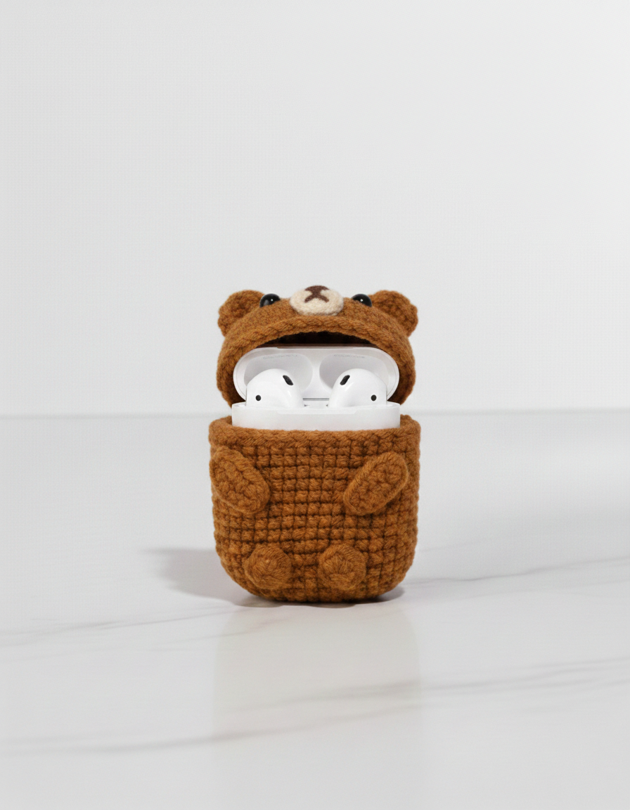 Bear Design Crochet Earbud Case