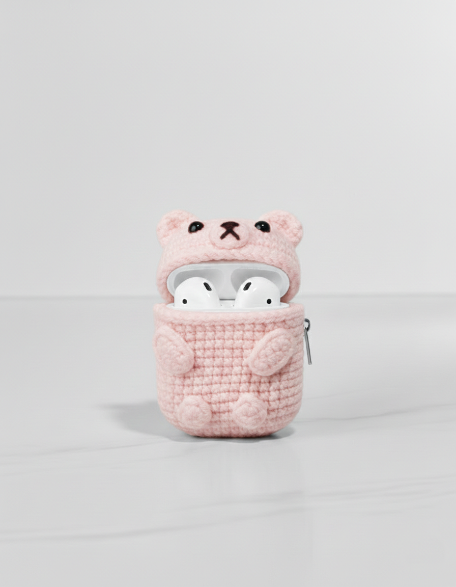 Bear Design Crochet Earbud Case