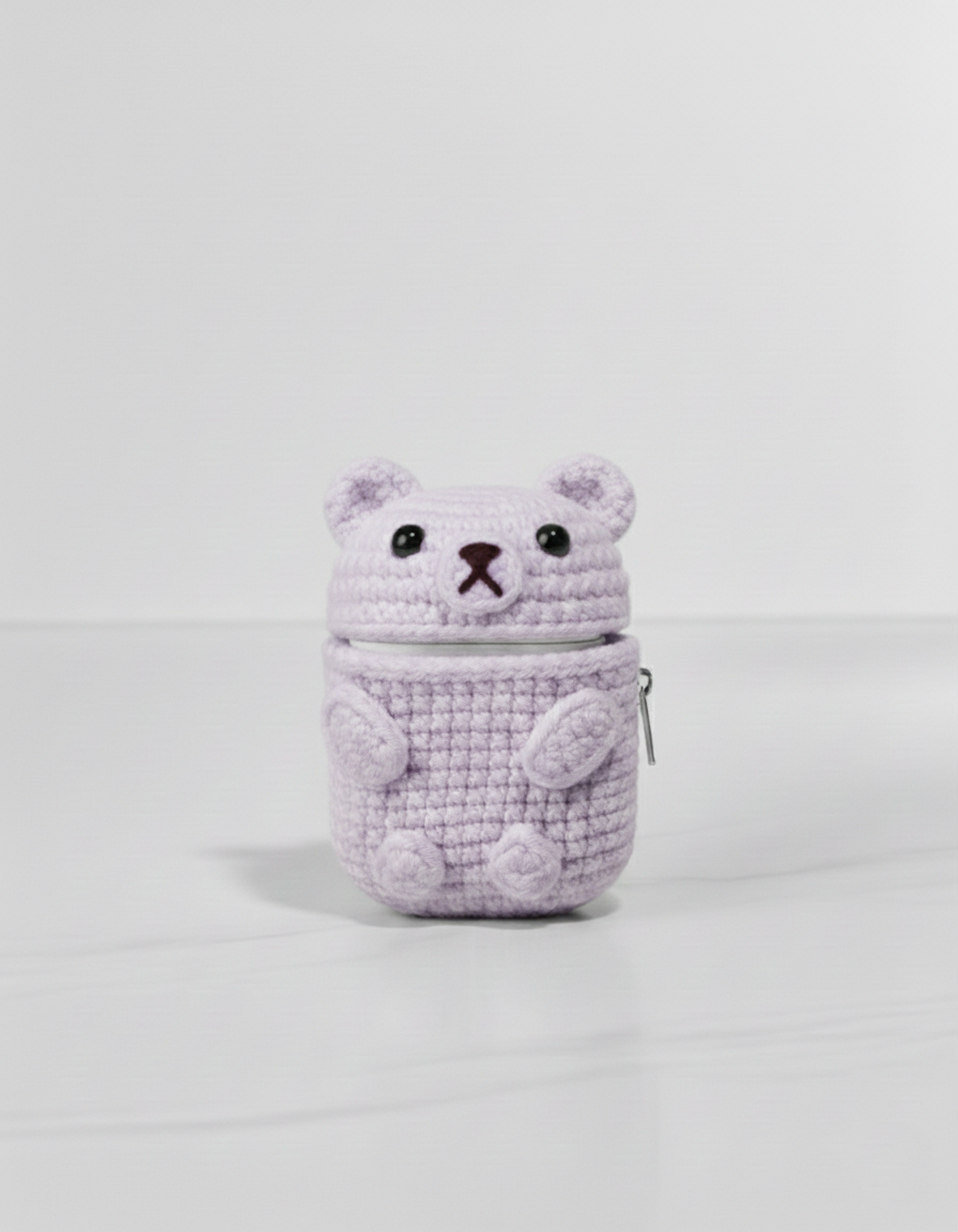 Bear Design Crochet Earbud Case