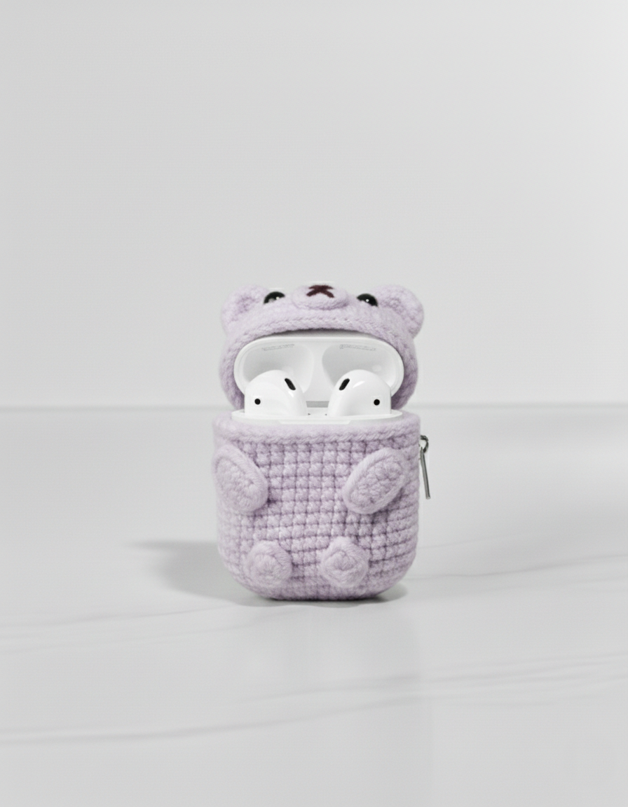 Bear Design Crochet Earbud Case