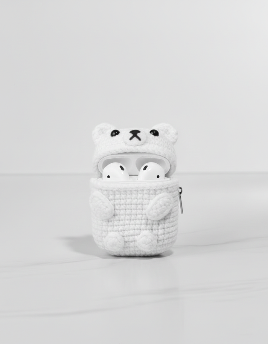 Bear Design Crochet Earbud Case