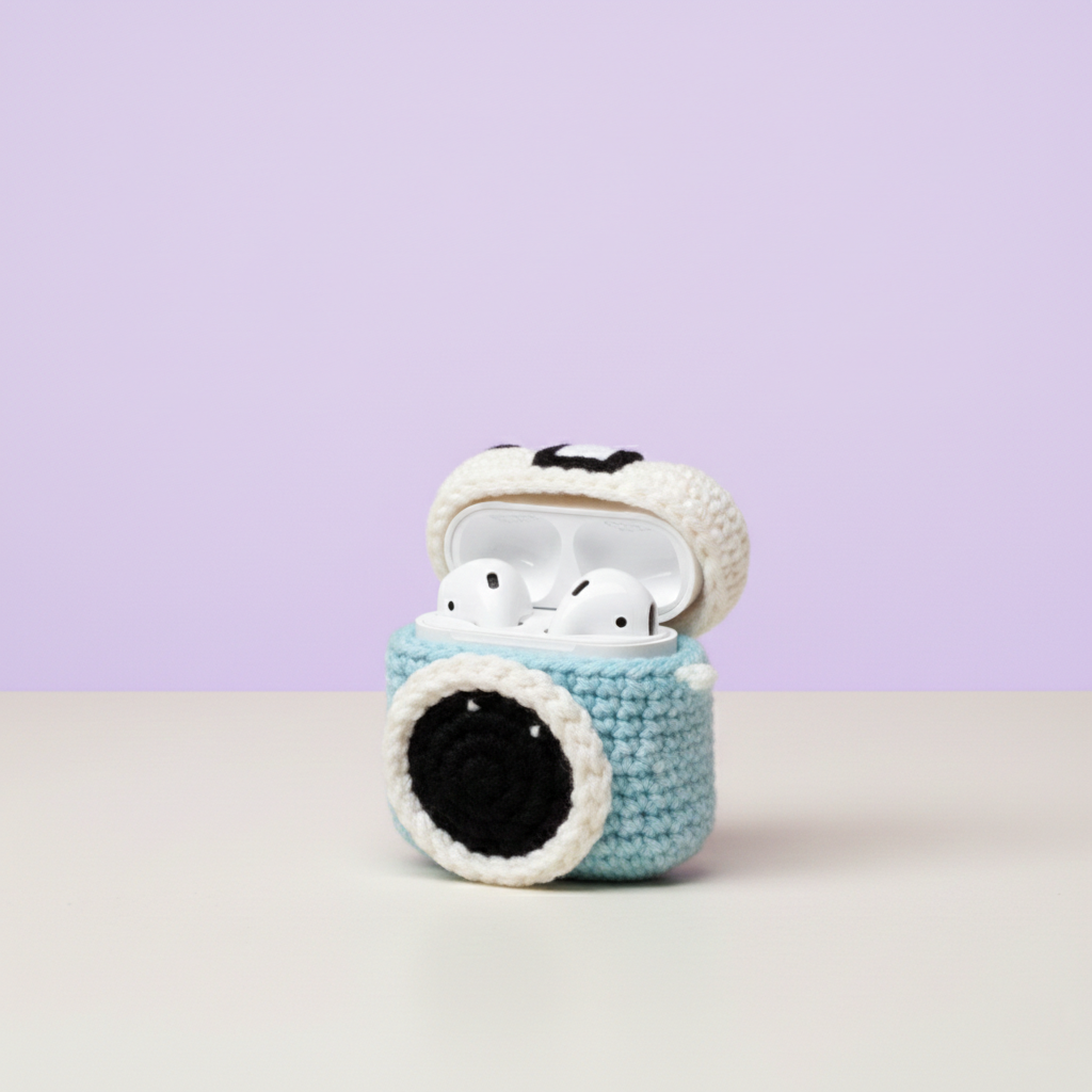 Camera Design Crochet Earbud Case