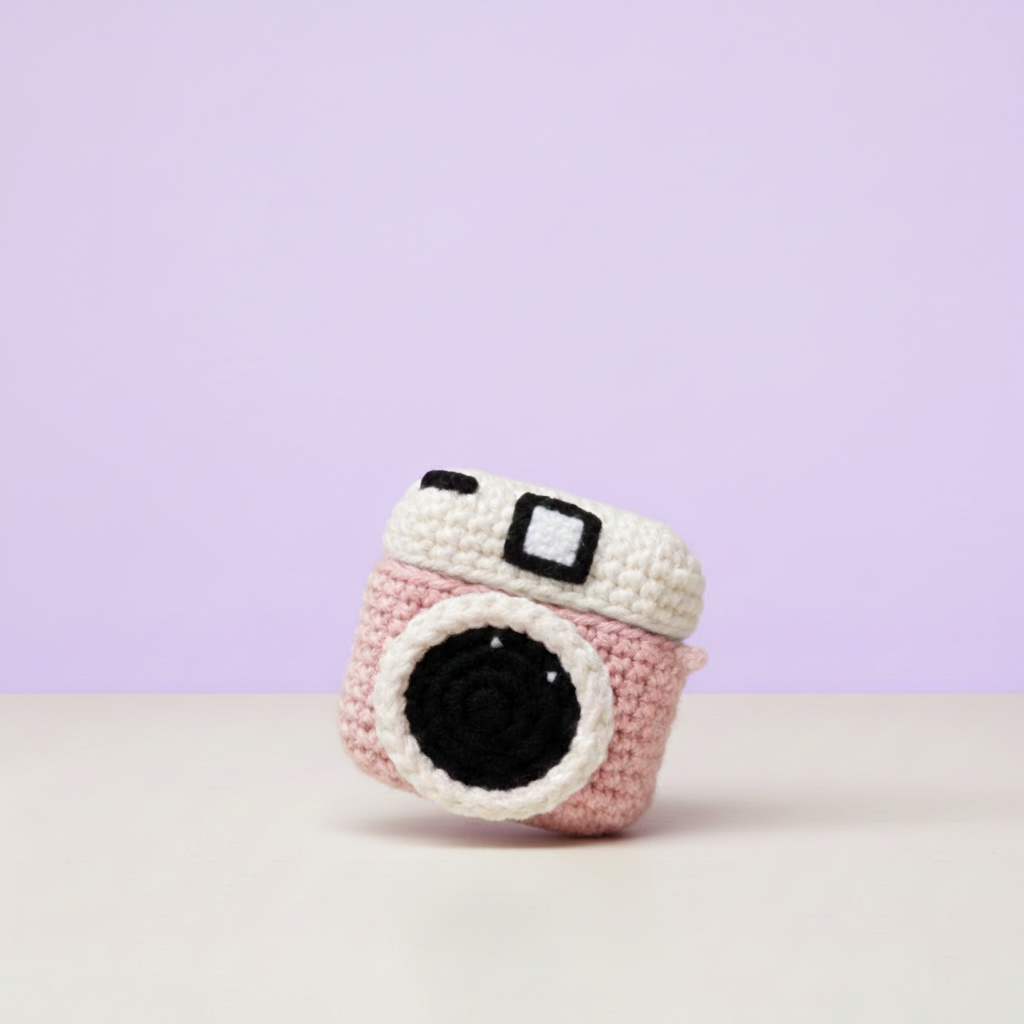 Camera Design Crochet Earbud Case