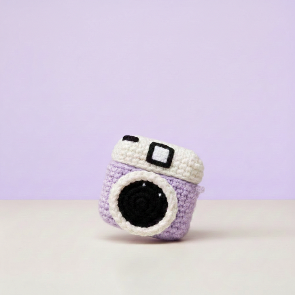 Camera Design Crochet Earbud Case