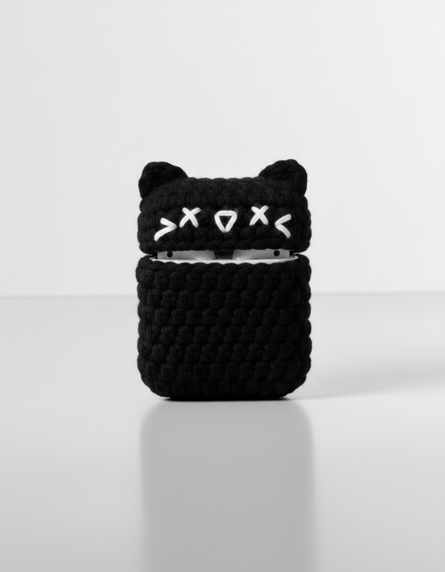 Cat Design Crochet Earbud Case