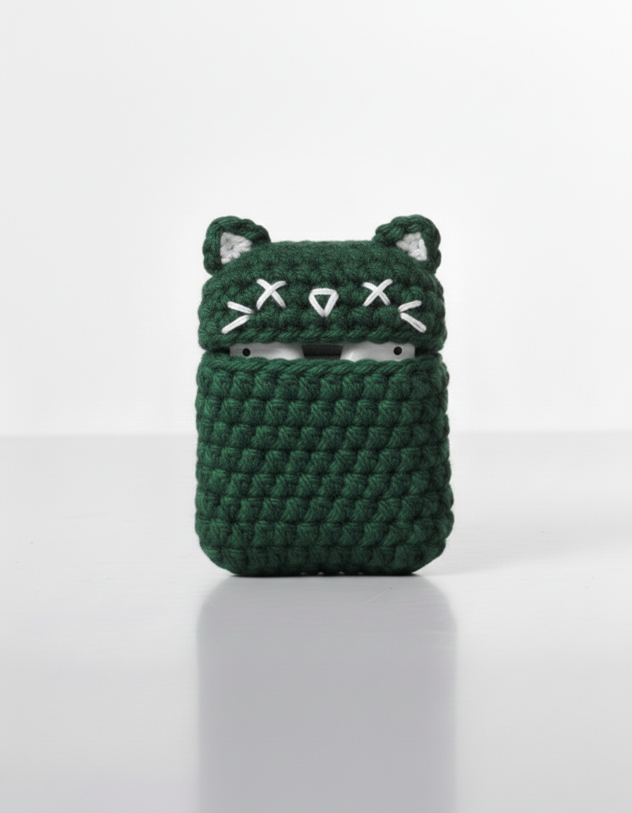 Cat Design Crochet Earbud Case