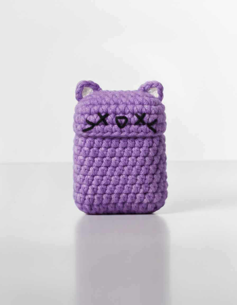 Cat Design Crochet Earbud Case