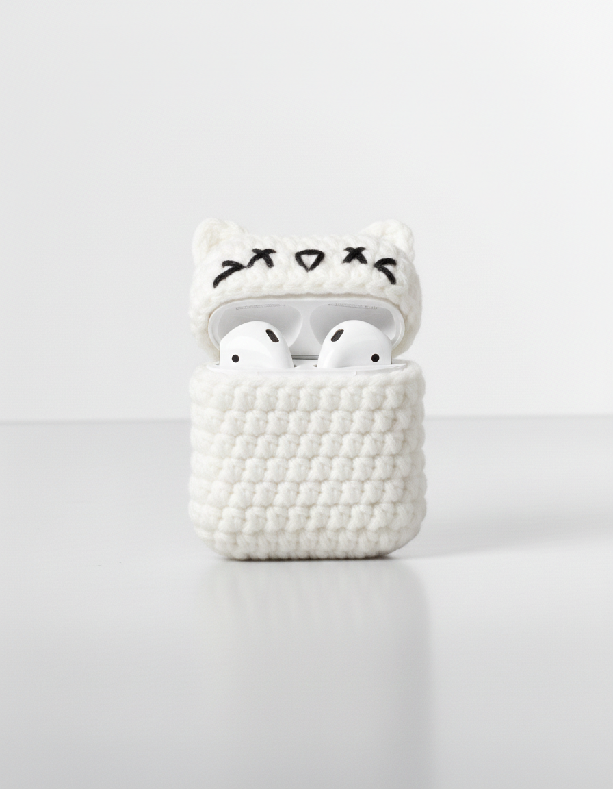 Cat Design Crochet Earbud Case