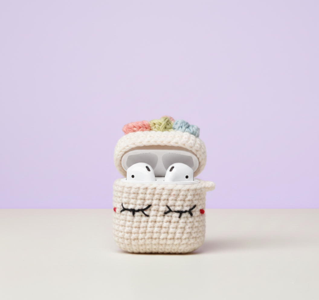 Girly Pop Design Crochet Earbud Case