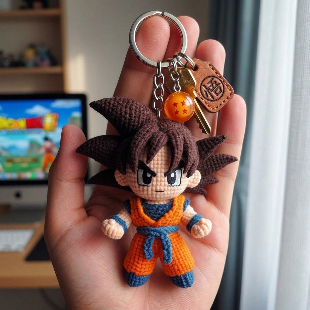 Crochet Goku Character Keychain