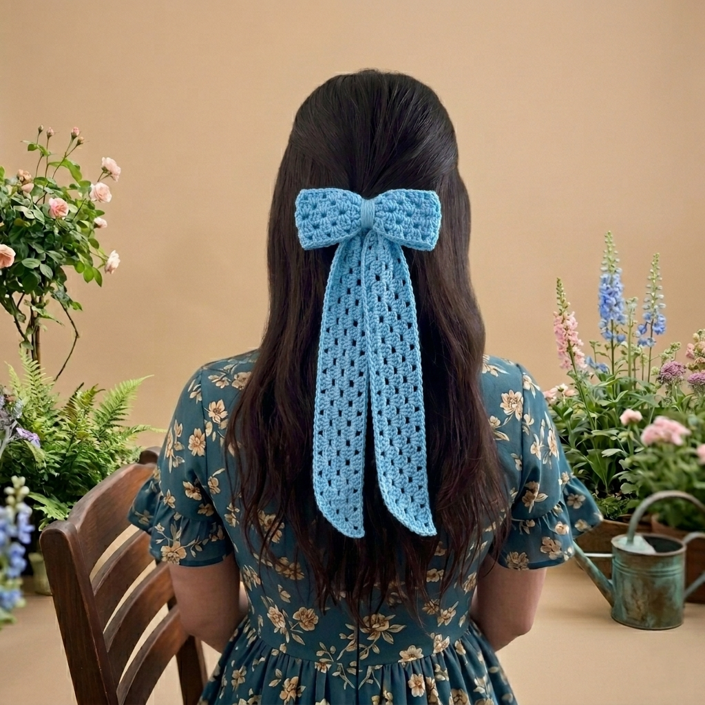 Crochet Big Ribbon Hair Tie