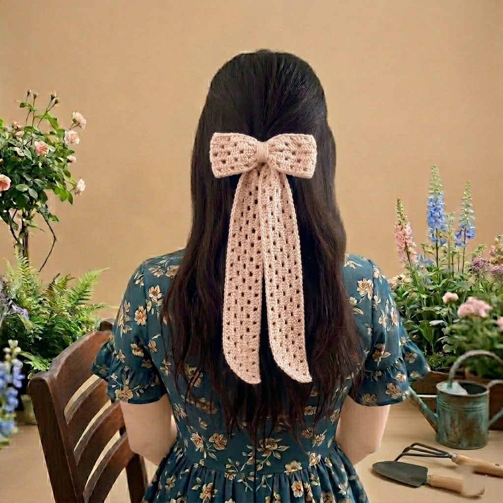Crochet Big Ribbon Hair Tie