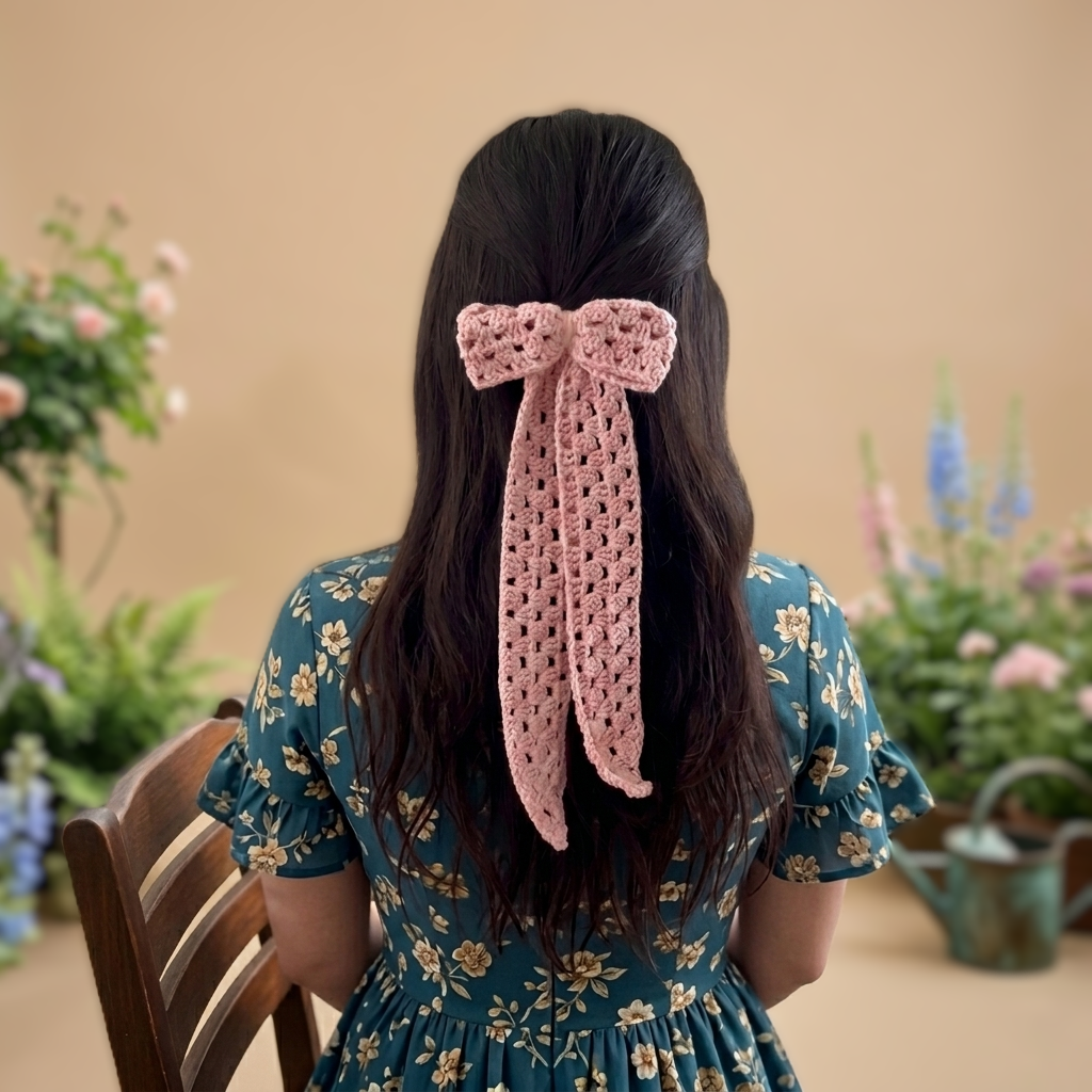 Crochet Big Ribbon Hair Tie