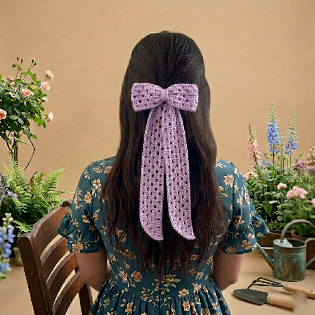Crochet Big Ribbon Hair Tie