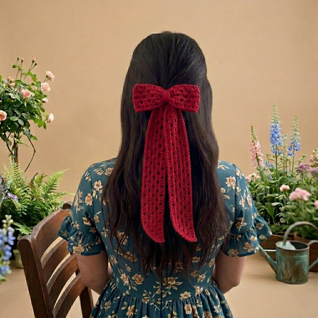 Crochet Big Ribbon Hair Tie