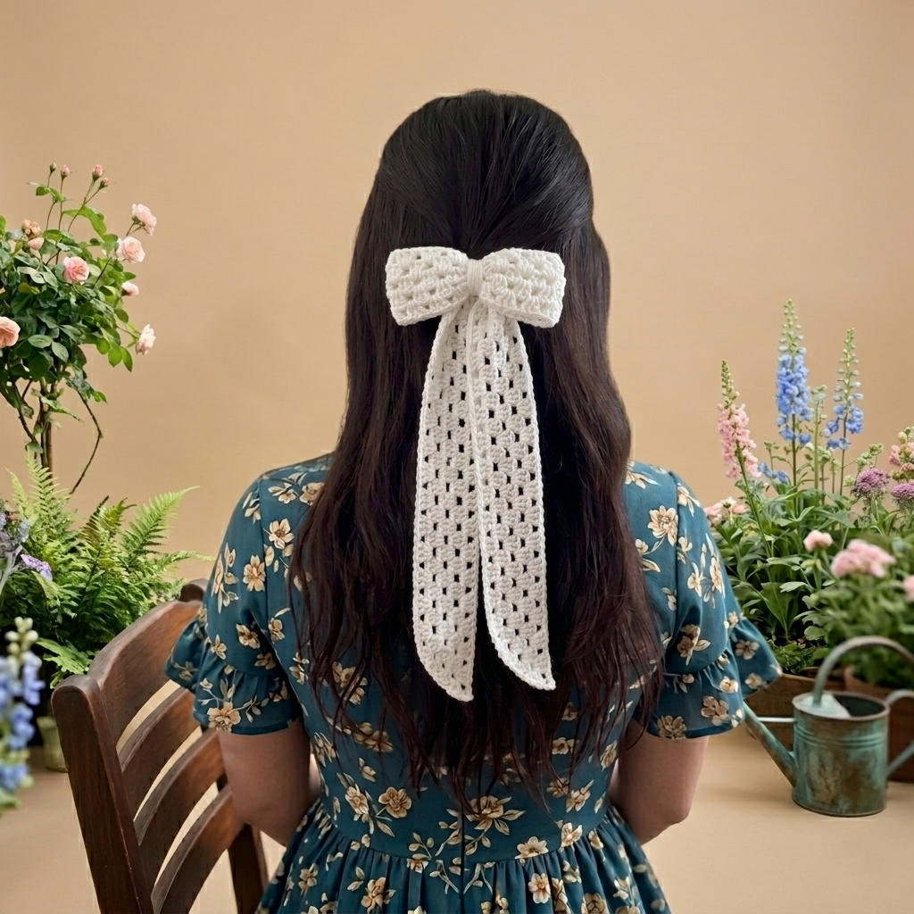 Crochet Big Ribbon Hair Tie