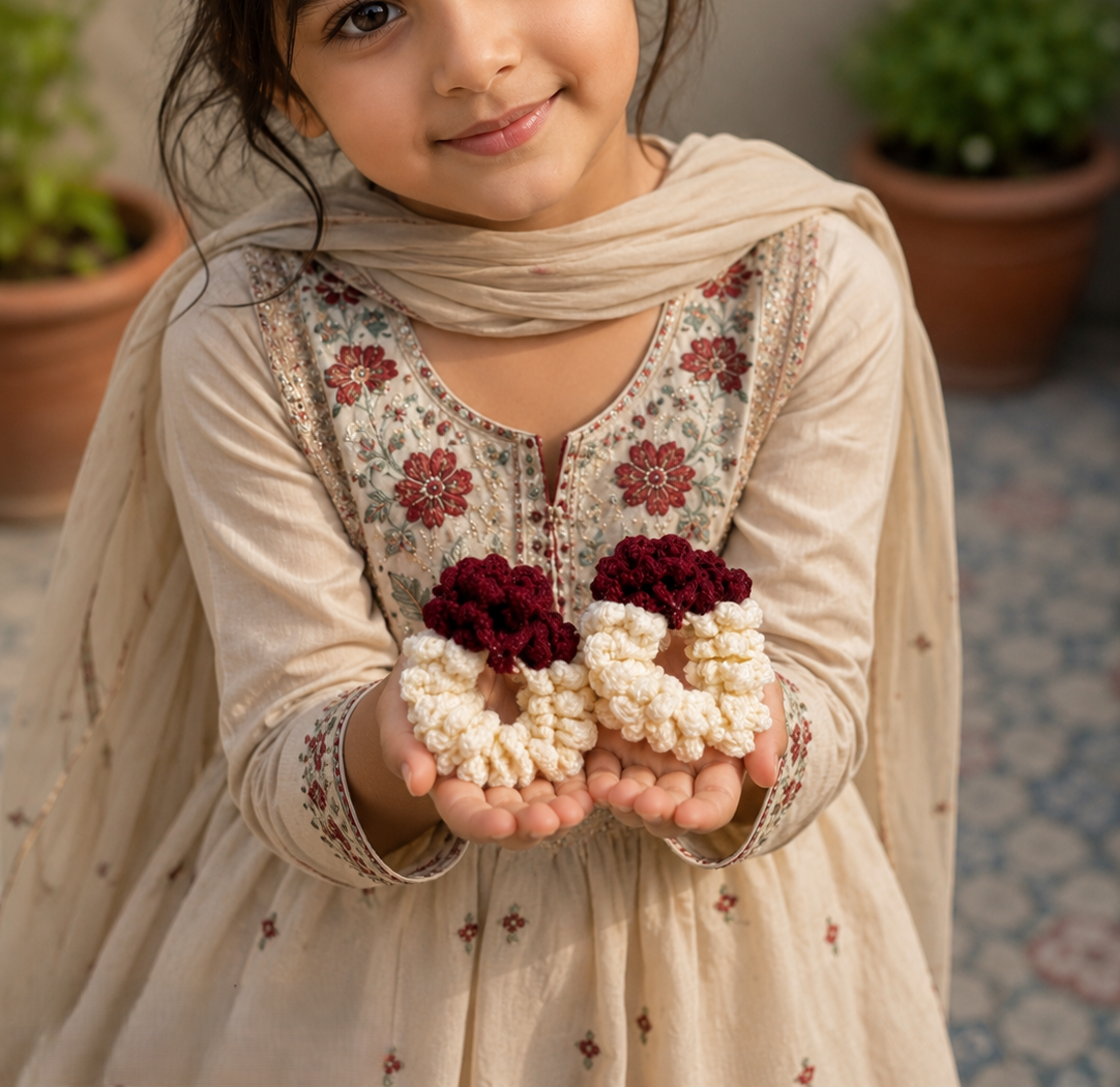 Mini Crochet Gajras with Flower on Top for Baby Girls
