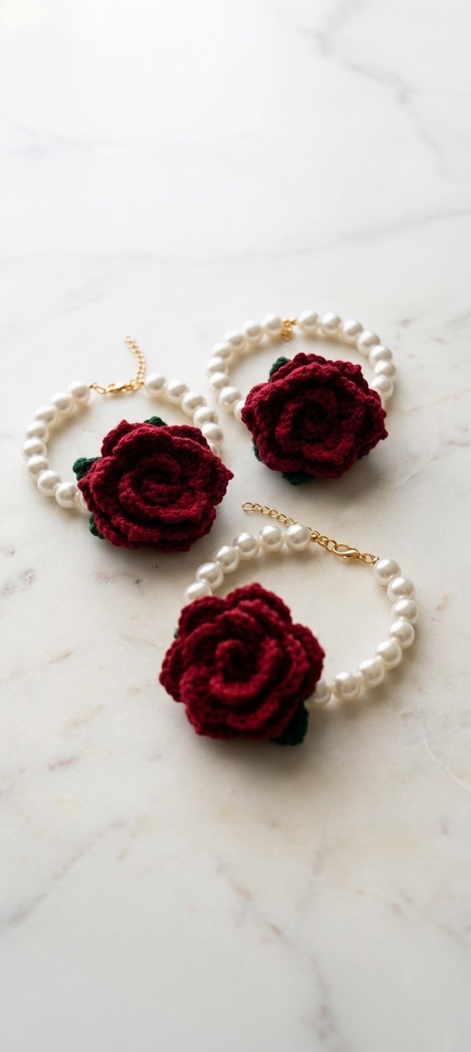 Crochet Flower Pearl Design Gajras / bracelets