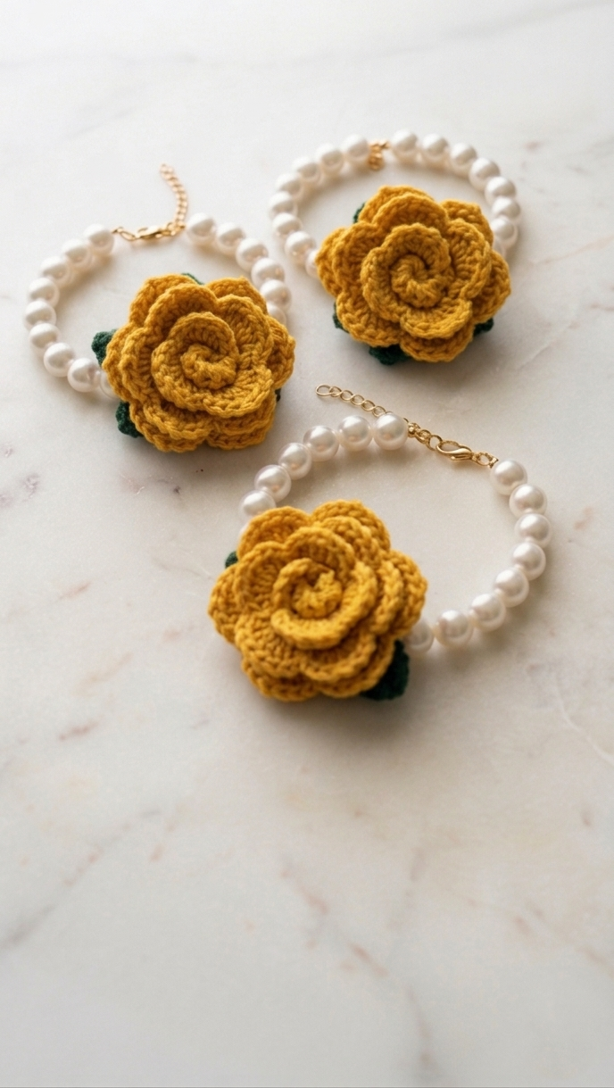 Crochet Flower Pearl Design Gajras / bracelets