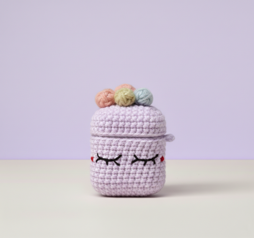 Girly Pop Design Crochet Earbud Case