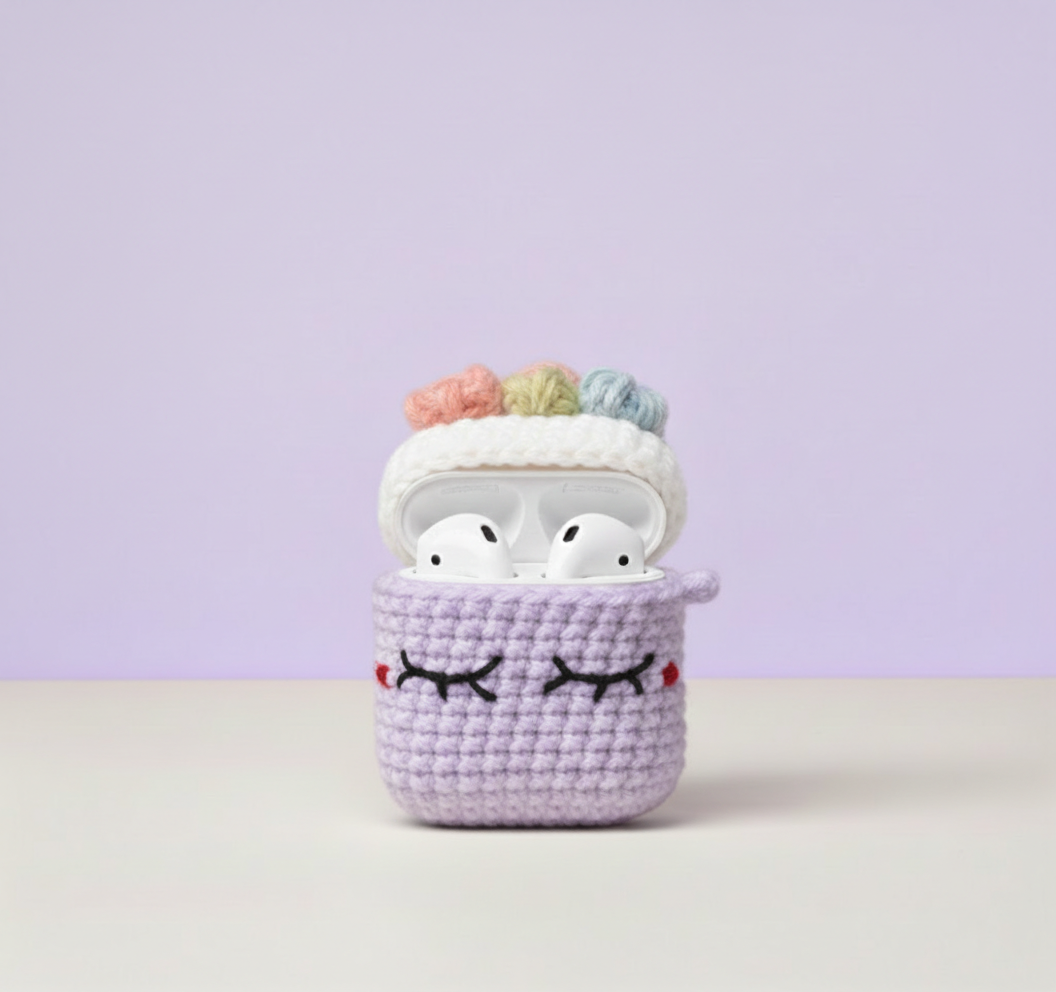 Girly Pop Design Crochet Earbud Case