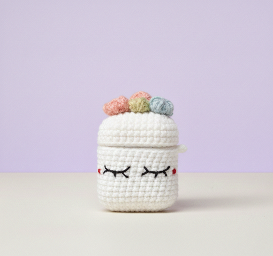 Girly Pop Design Crochet Earbud Case