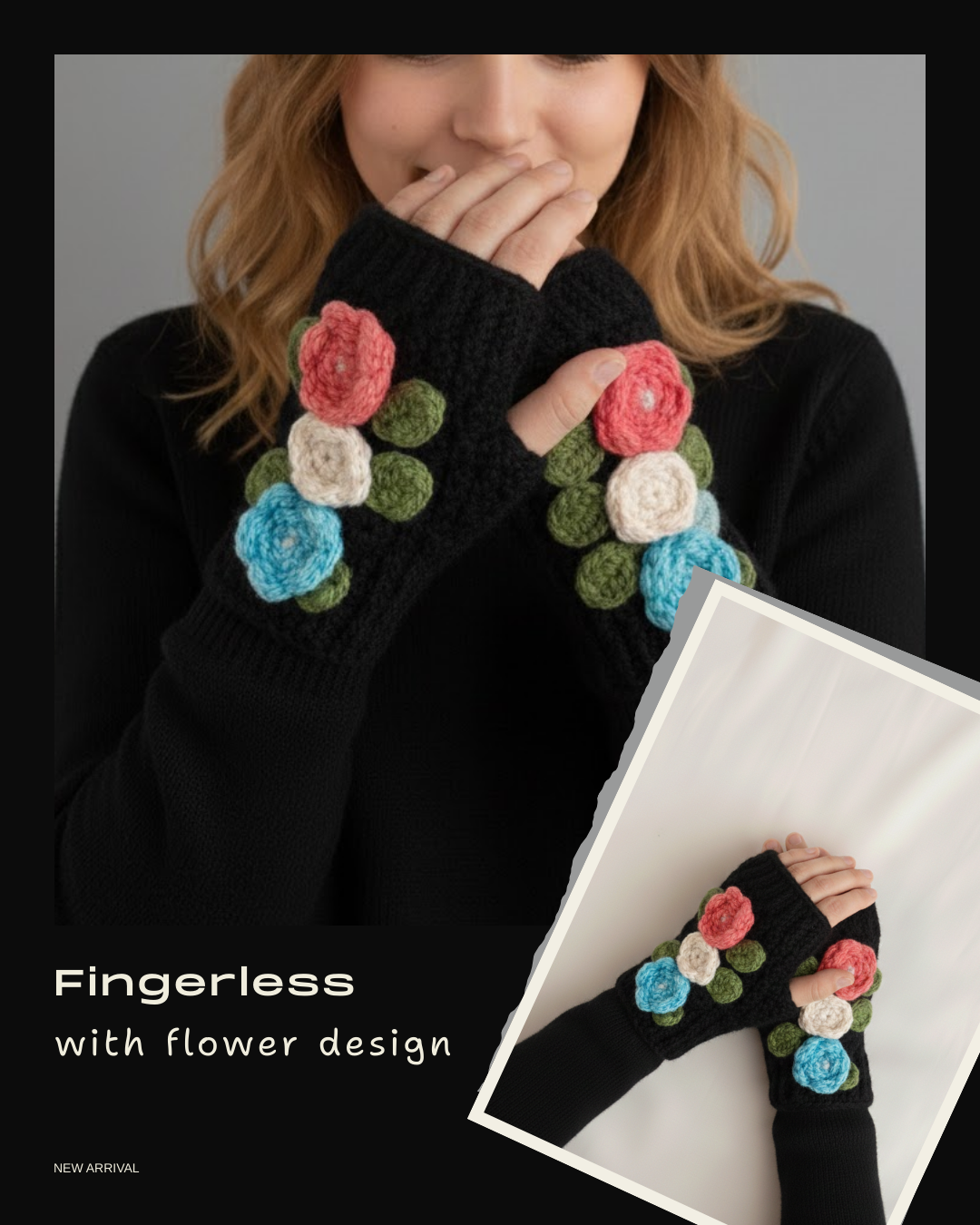 Fingerless Crochet Mittens with Simple Flower Design
