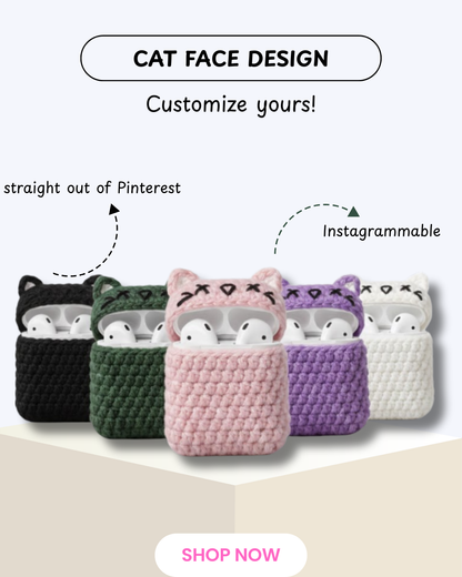 Cat Design Crochet Earbud Case