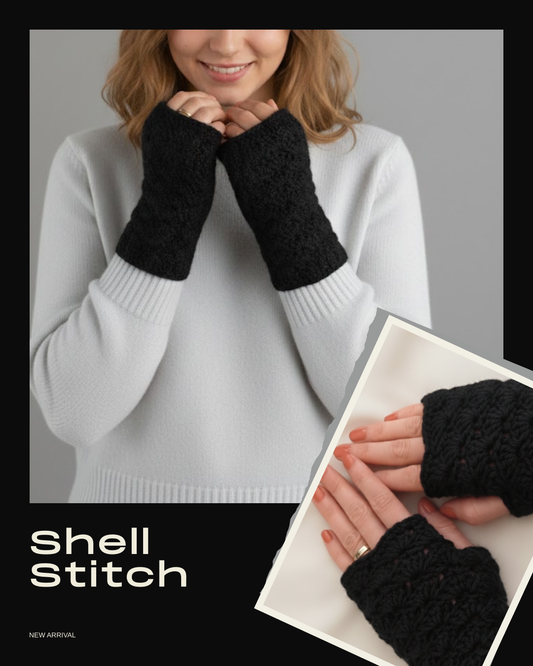 Shell Stitch Fingerless Crochet Mittens