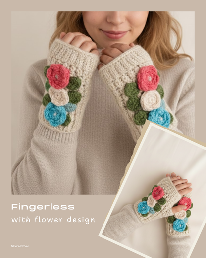 Fingerless Crochet Mittens with Simple Flower Design