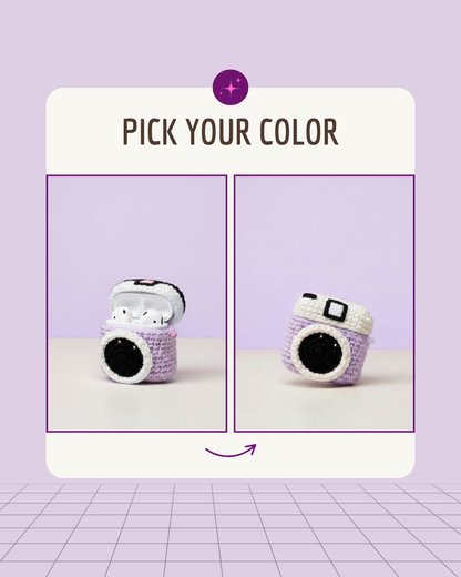 Camera Design Handmade Crochet Earbud Case