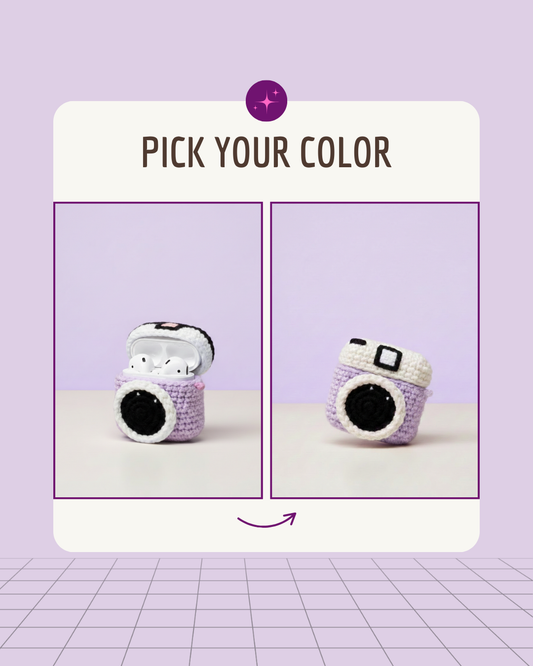 Camera Design Handmade Crochet Earbud Case