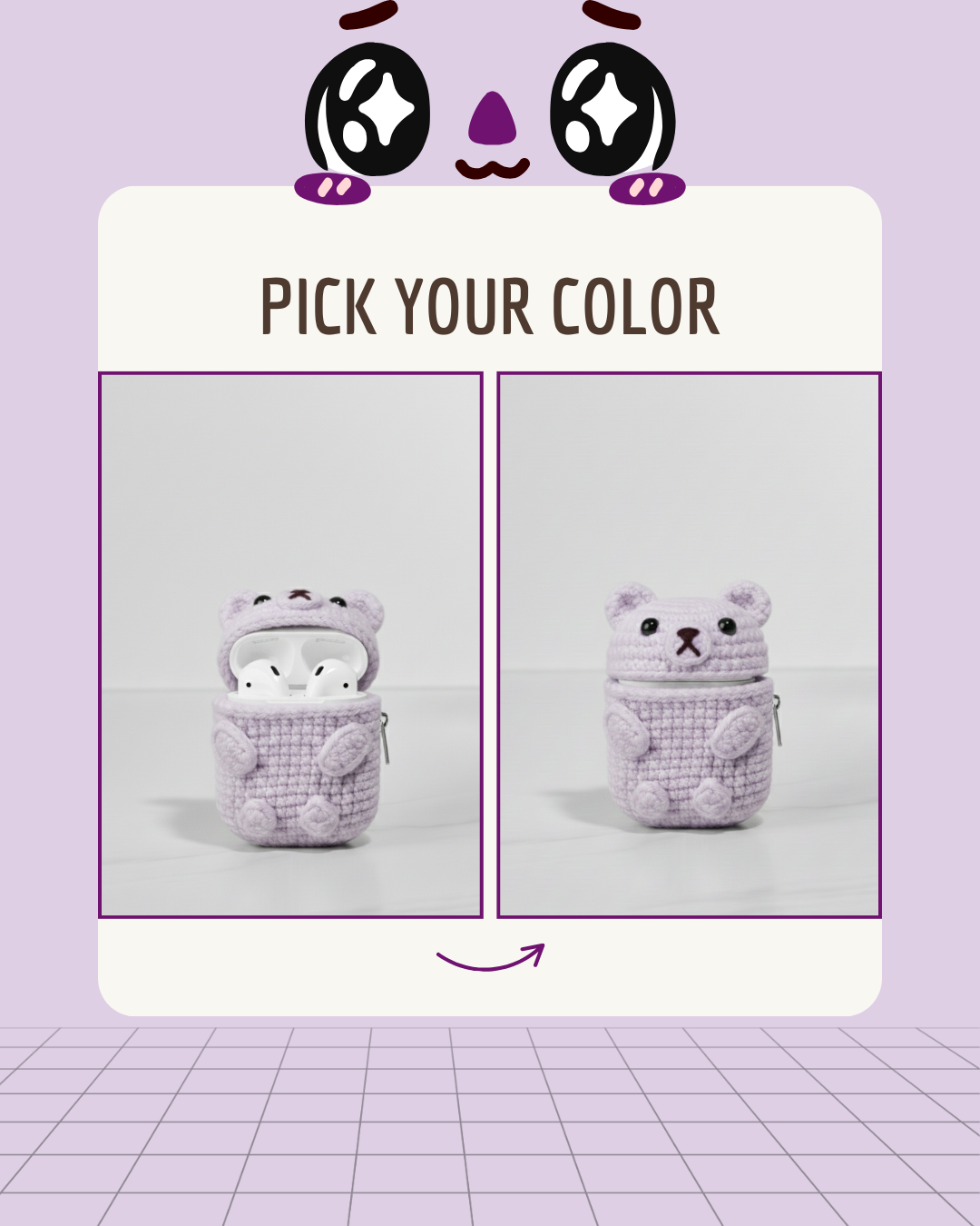 Bear Design Crochet Ear Bud Case