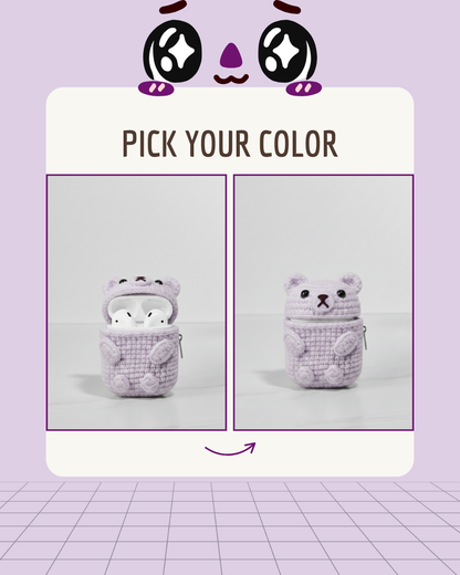 Bear Design Crochet Ear Bud Case
