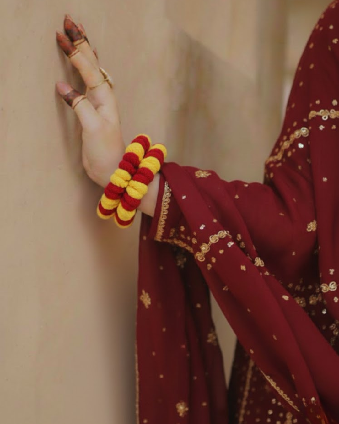 Red and Yellow Color Crochet Gajras | Two Color Crochet Gajras