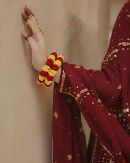 Red and Yellow Color Crochet Gajras | Two Color Crochet Gajras