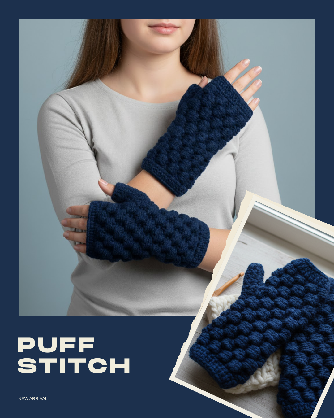 Puff Stitch Fingerless Crochet Mittens