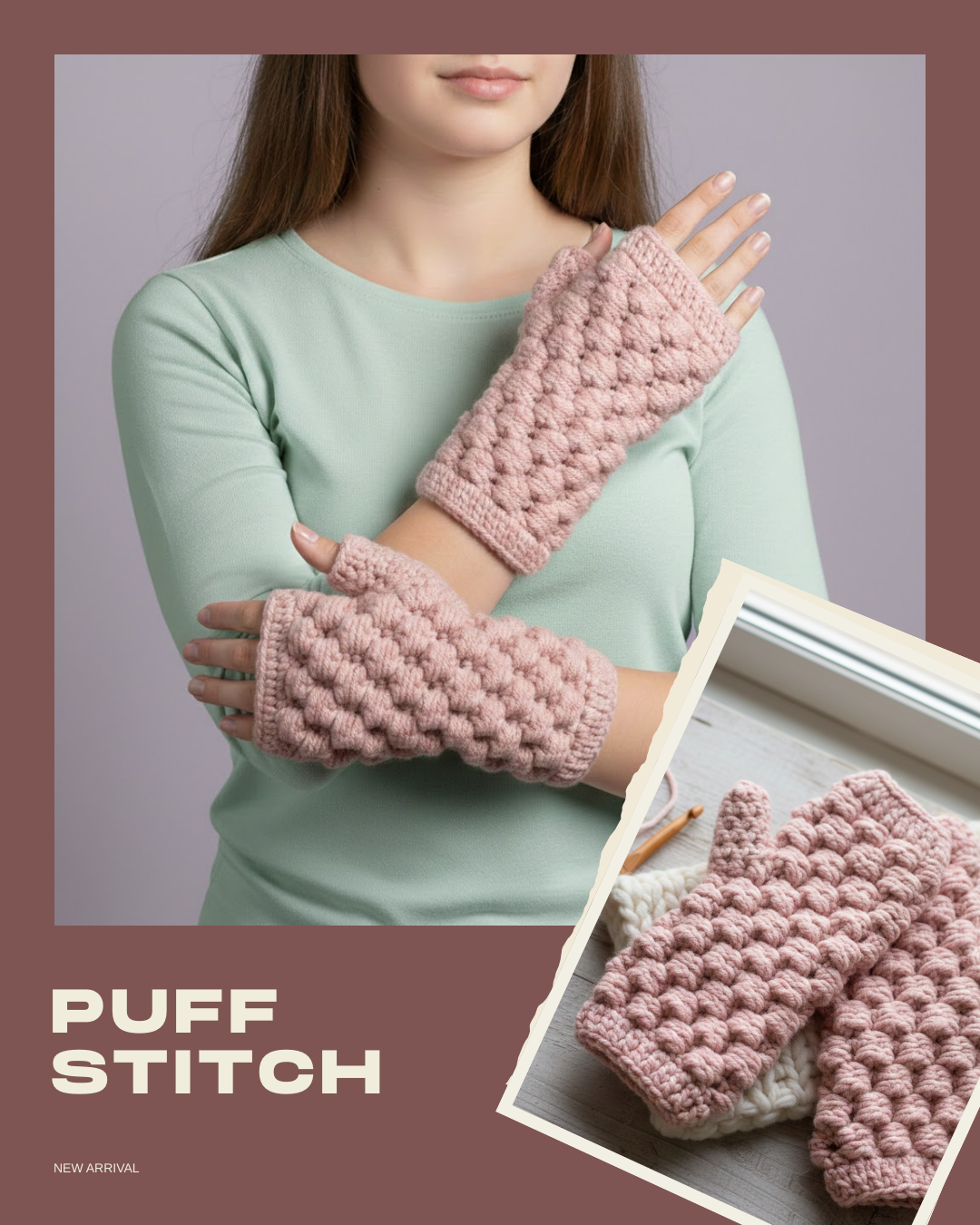Puff Stitch Fingerless Crochet Mittens