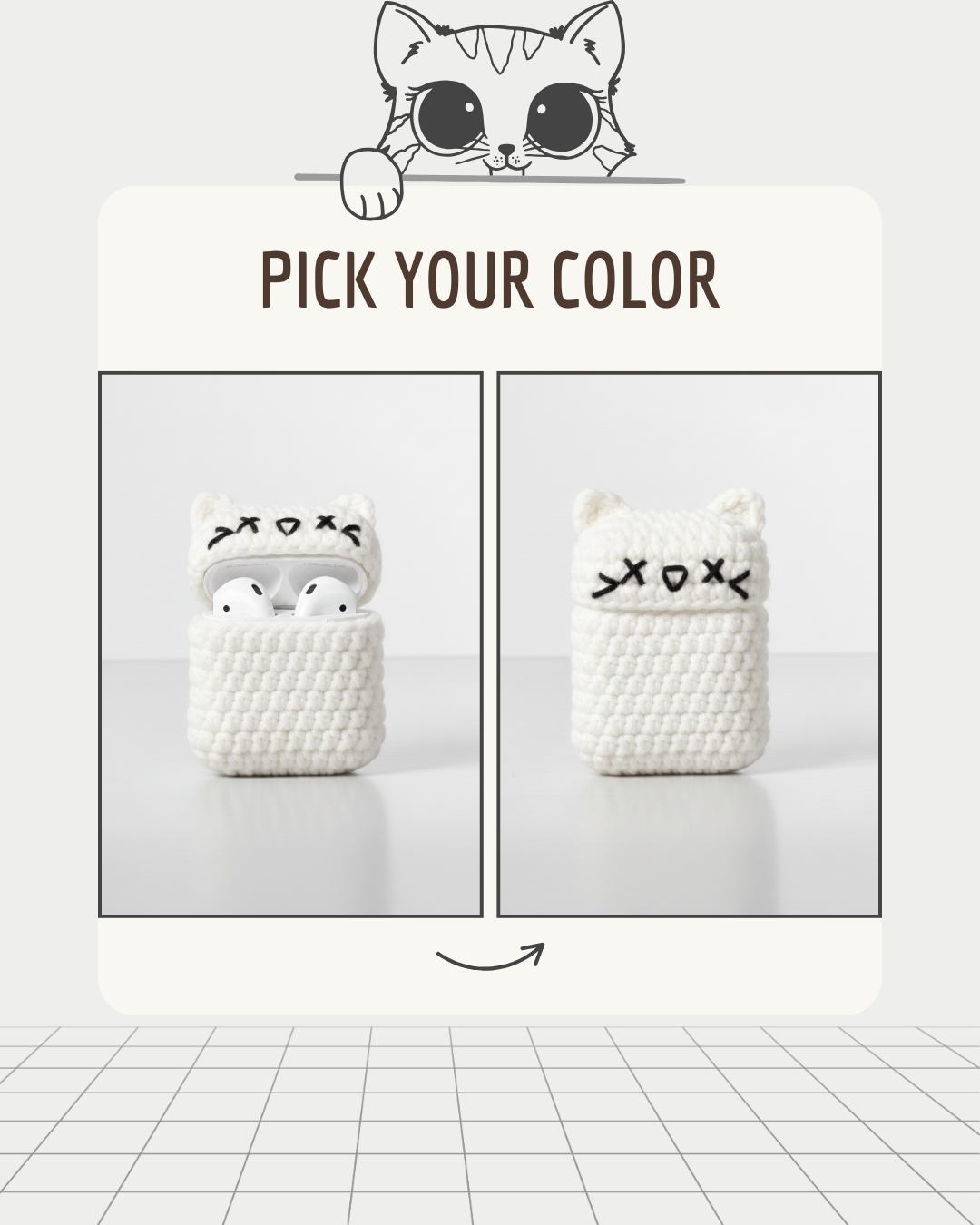 Cat Design Crochet Earbud Case