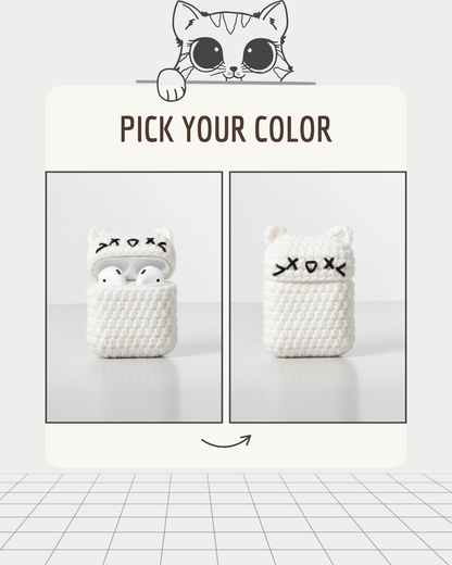 Cat Design Crochet Earbud Case