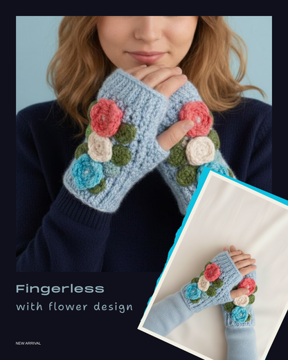 Fingerless Crochet Mittens with Simple Flower Design