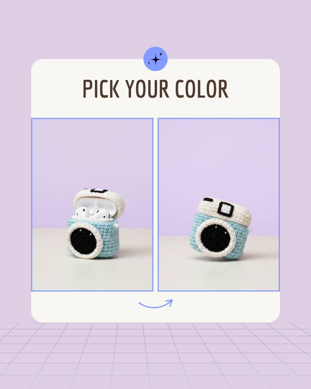 Camera Design Handmade Crochet Earbud Case