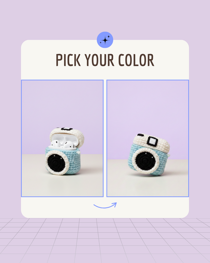 Camera Design Handmade Crochet Earbud Case