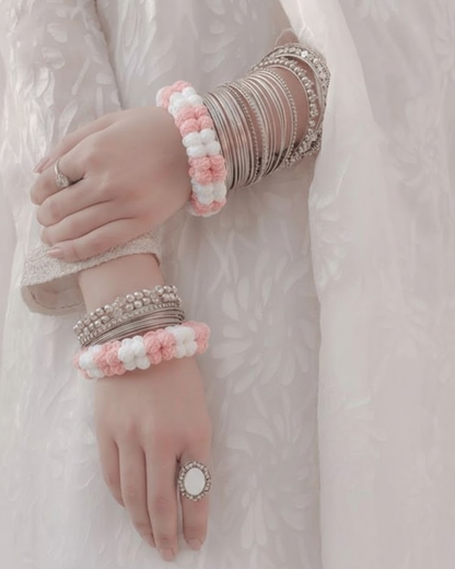 Pink and White Color Crochet Gajras | Two Color Crochet Gajras