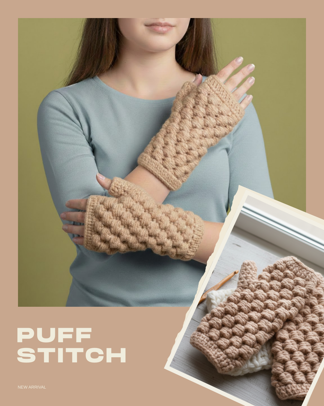 Puff Stitch Fingerless Crochet Mittens