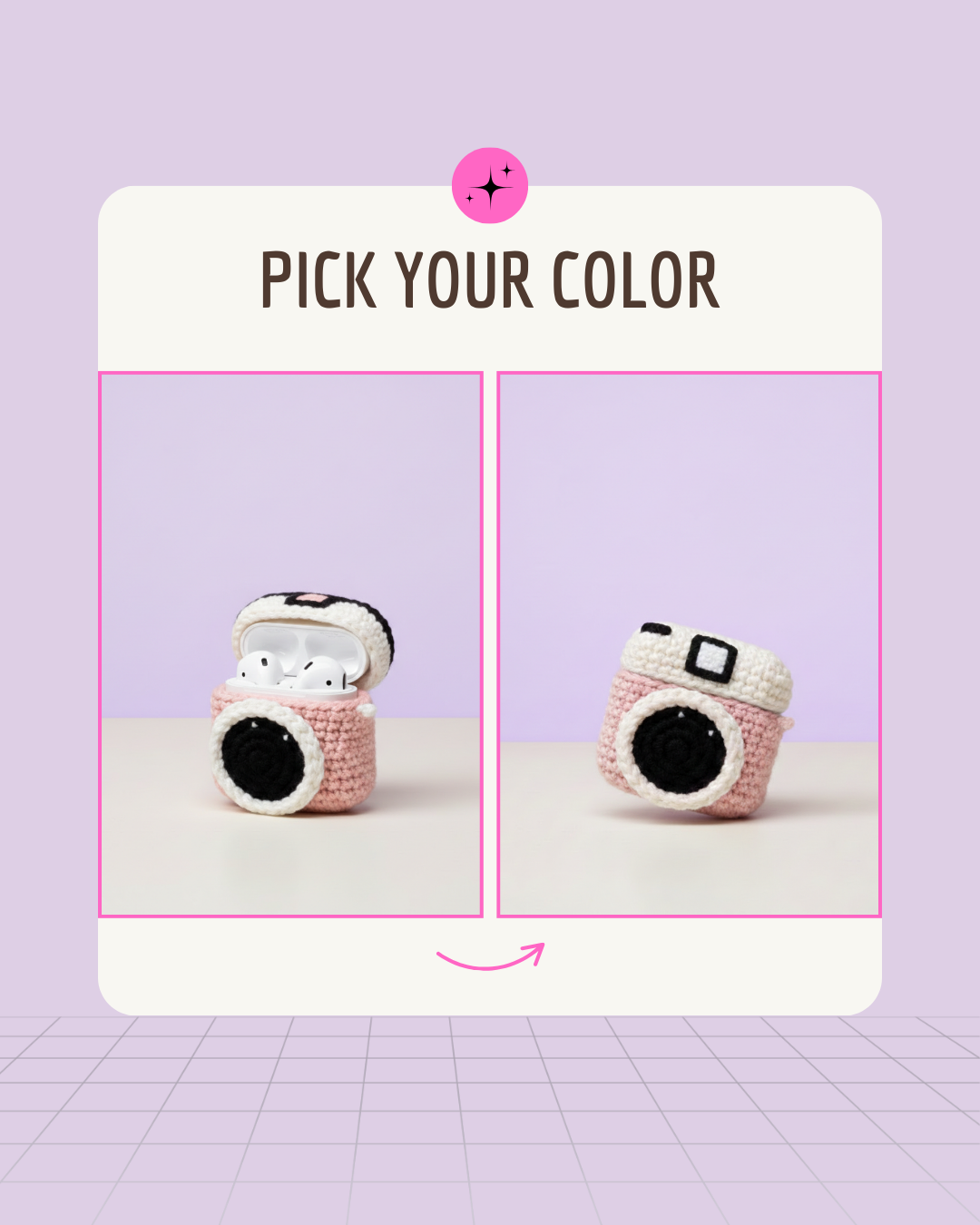 Camera Design Handmade Crochet Earbud Case